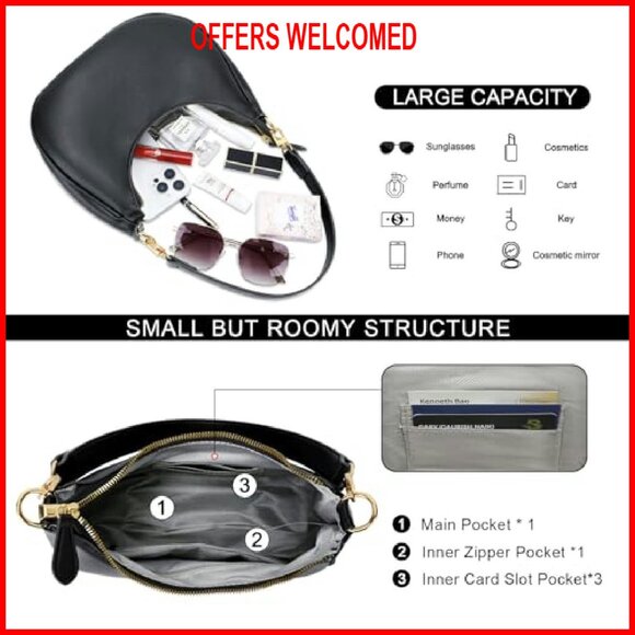 PU Leather Shoulder Bag with Detachable Strap, Spacious Compartments - Picture 4 of 8